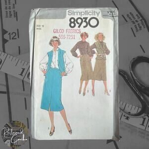 3969 - Simplicity 8930 Misses' Skirt, Blouse and Lined Vest Pattern - Size 12